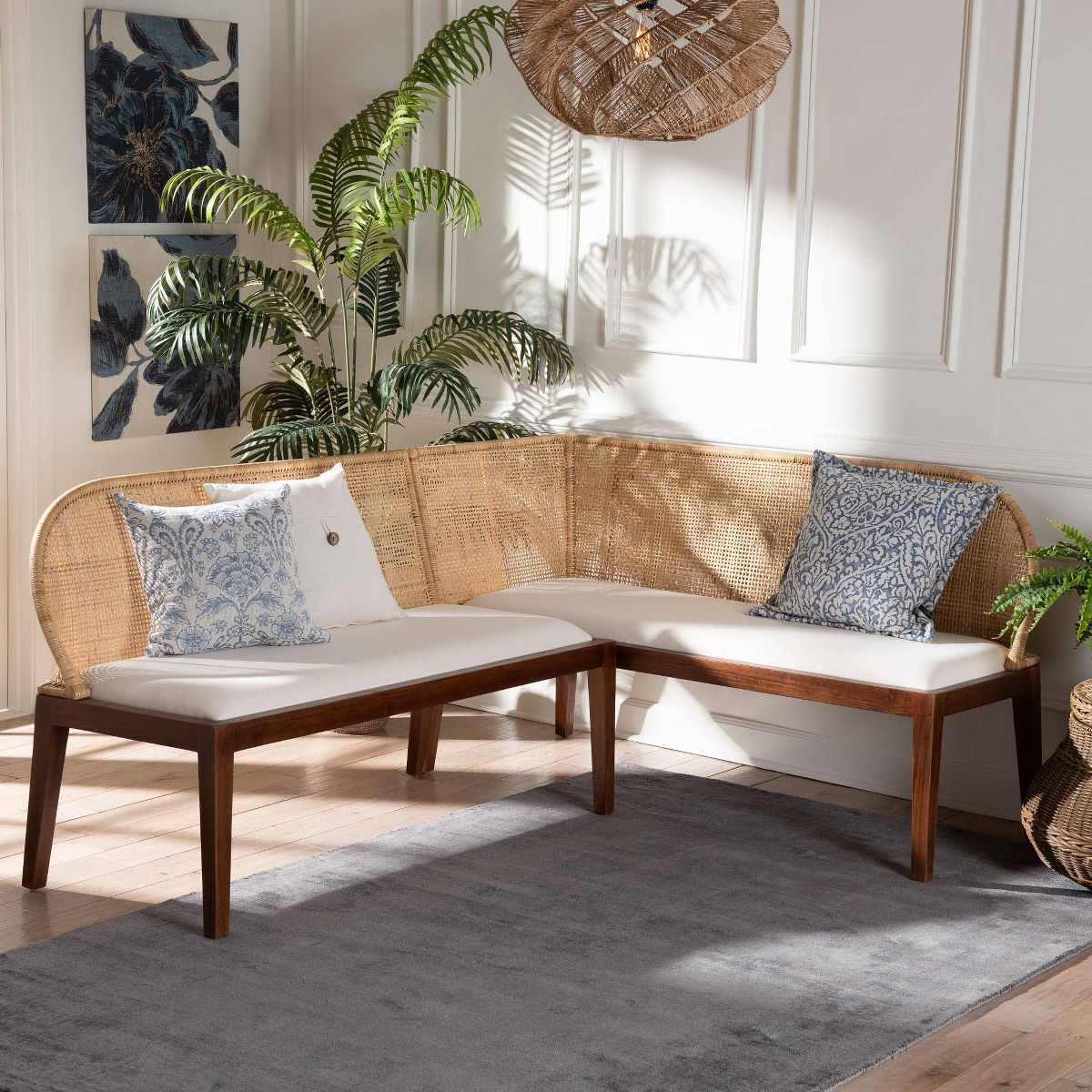 bali & pari Okinawa 2  Piece Corner Bench Set with Cushion Light Honey/Light Brown/White - thumbnail 7