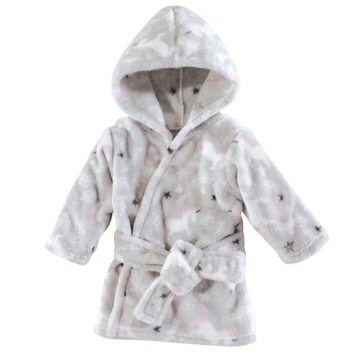 Hudson Baby Infant Girl Plush Animal Face Bathrobe, Gray Whimsical Unicorn, 0-9 Months