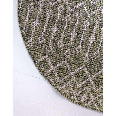 Green and Gray Oval Trellis Outdoor Rug