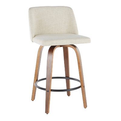 Mid-Century Cream and Black Swivel Counter Stool with Wood and Metal