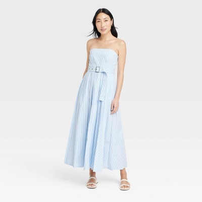 Women's Belted Midi Bandeau Dress - A New Day™ Blue/White Striped 2