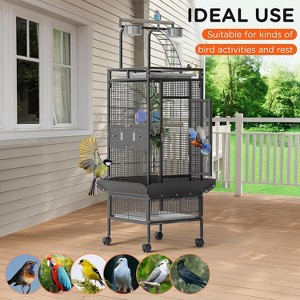60'' Metal Bird Cages with Rolling Stands,Feed Bowls for Parakeets,Conures,Parrot Cage for Medium Large Parrot Cage with Slide-Out Tray Seed Guard - 1 of 4
