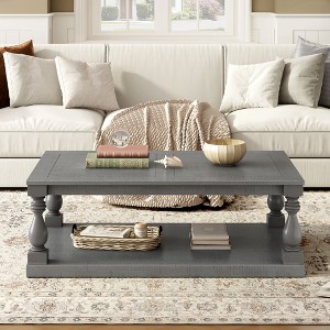 NicBex Vintage Coffee Table with Luxurious Pine Veneer&Vase Column Legs,Timelessly Charming Living Room Center Table,175lbs Max - 1 of 4