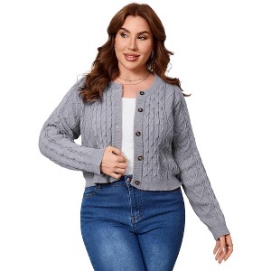 Clearlove Womens Plus Size Chunky Crochet Cardigan Long Sleeve Loose Knit Sweater Button Up Outerwear Coats - 1 of 4