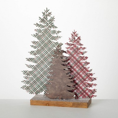 19.5"H Sullivans Christmas Rustic Plaid Tabletop Trees Brown Indoor Christmas Decor