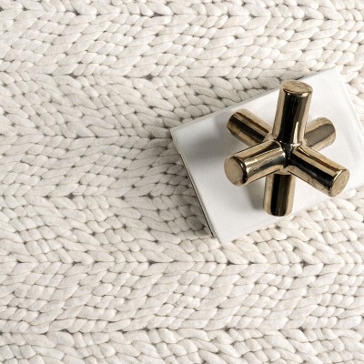 Ivory Hand-Braided Wool Rectangular Area Rug, 5' x 8'