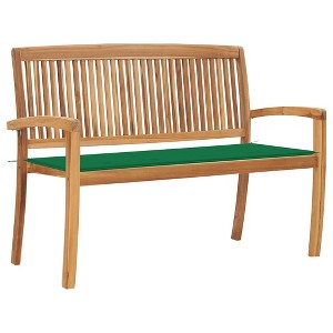 vidaXL Stacking Patio Bench with Cushion 50.6" Solid Teak Wood - 1 of 4