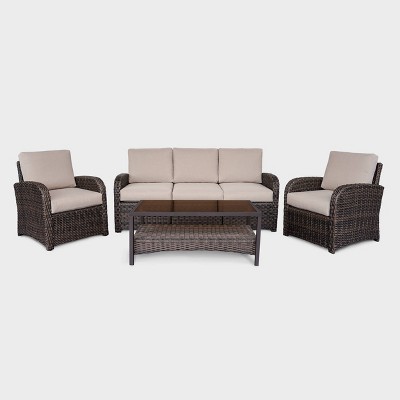 Jackson 4pc Patio Seating Set with Sunbrella - Tan - Leisure Made