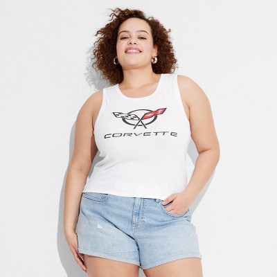 Women's Corvette Graphic Shrunken Tank Top - White