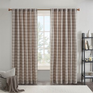Plaid Rod Pocket and Back Tab Curtain Panel with Fleece Lining Brown 50x84" - 1 of 4