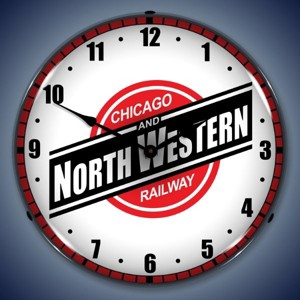 Collectable Sign & Clock | Chicago North Western Railroad LED Wall Clock Retro/Vintage, Lighted - Great For Garage, Bar, Mancave, Gym, Office etc 14 Inches - 1 of 4