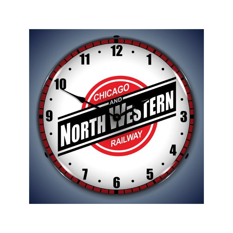 Collectable Sign & Clock | Chicago North Western Railroad LED Wall Clock Retro/Vintage, Lighted - Great For Garage, Bar, Mancave, Gym, Office etc 14 Inches, 1 of 5