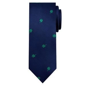 Men’s Shamrock Satin Necktie – Navy/Green - 1 of 4