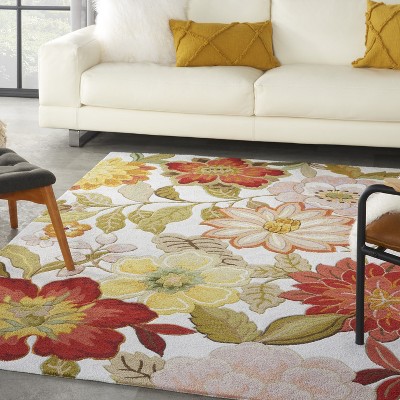 Ivory Whimsical Floral 5' x 7' Hand-Tufted Synthetic Rug