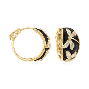 Ross-Simons 0.80 ct. t.w. White Topaz and Black Enamel Dragonfly Hoop Earrings in 18kt Gold Over Sterling - 1 of 4