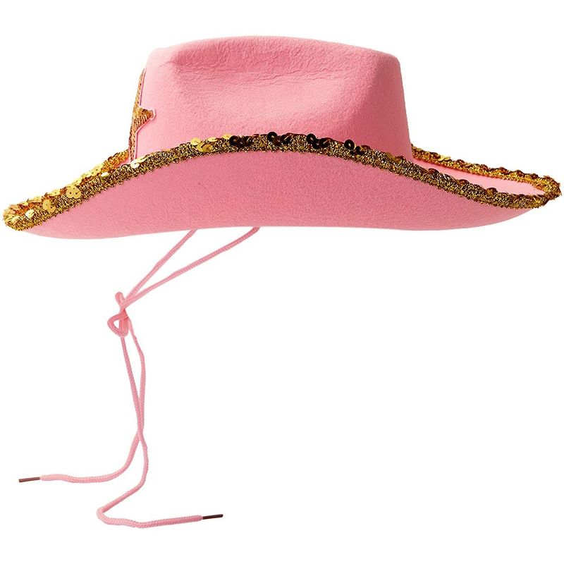 Blue Panda 4 Pack Western Cowboy and Cowgirl Hats for Kids, Pink Sparkly, 14 x 11 x 5 inch, 5 of 8