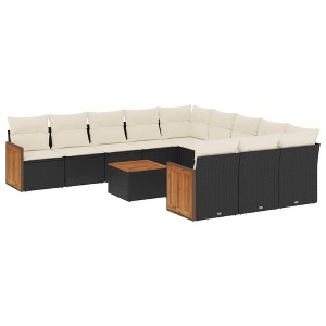 vidaXL 12 Piece Patio Sofa Set with Cushions Black and Cream - With Table - 1 of 4