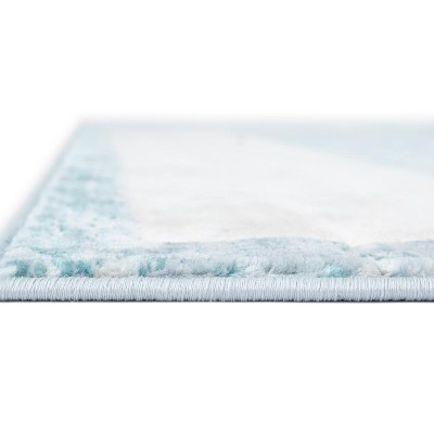 Turquoise and Ivory Rectangular Synthetic Area Rug