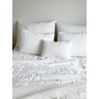 White Cotton Waffle Weave Rectangular Pillow 14x20