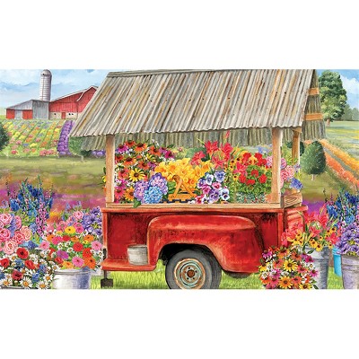 Spring Farm Floral Doormat Flower Cart Indoor Outdoor 30