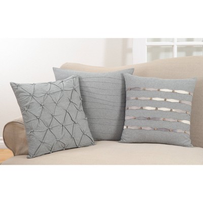 Gray Cotton Pintucked Button Square Throw Pillow 23"