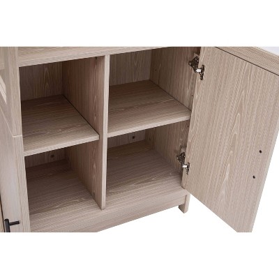 67.6" White Washed Oak Adjustable Bookcase Set with Glass Doors