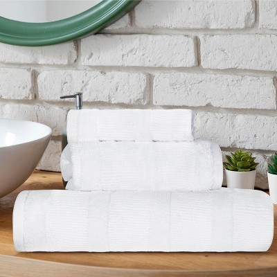 White Ribbed Cotton 3 Piece Towel Set