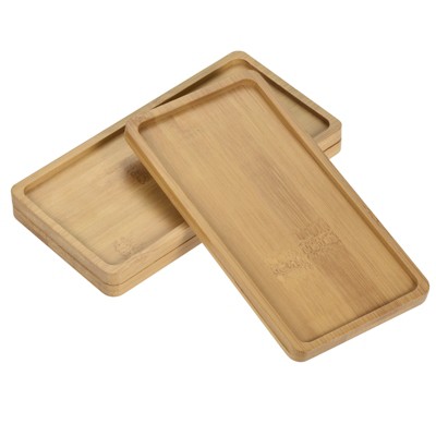 Unique Bargains Indoors Bamboo Rectangular Flower Drip Tray Plant Pot Saucer 17.5x8.8cm 3 Pcs