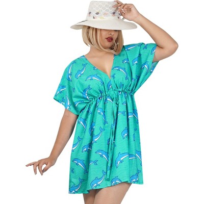 HAPPY BAY Women's Beach Cover Up Robes Beachwear Hawaiian XL-XXL Cyan Dolphin