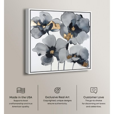 Art Remedy Drama Flora Gray and Gold Canvas Wall Art, 31" x 31"