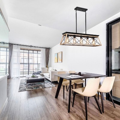 Adjustable Rustic Oak and Black 5-Light Farmhouse Chandelier