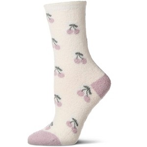 Memoi Women's "Cherries" Non-Skid Lavender Infused Crew-Length Cozy Spa Sock Ivory 9-11 - 1 of 4