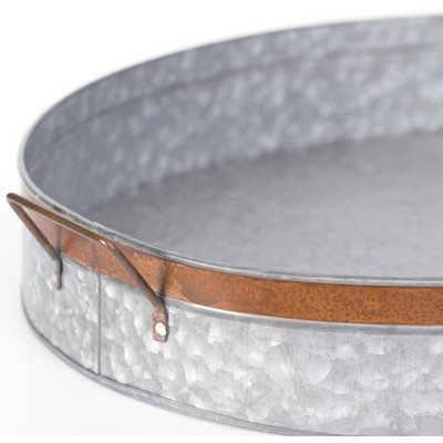 Large Gray Galvanized Metal Oval Rustic Serving Tray with Handles