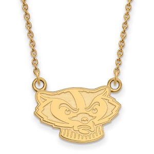 Black Bow Jewelry 14k Yellow Gold Plated Sterling Silver Wisconsin Badgers NCAA Necklace 18 Inch - 1 of 4