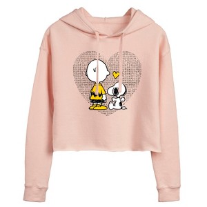 Women's - Peanuts - Charlie Snoopy Dot Heart Cropped Graphic Hoodie - 1 of 4