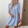 BLUEMING Womens Striped Dresses Vertical Stripes Ruffle Collar Short Puff Sleeve Button Down Casual Shirt Dress - 4 of 4