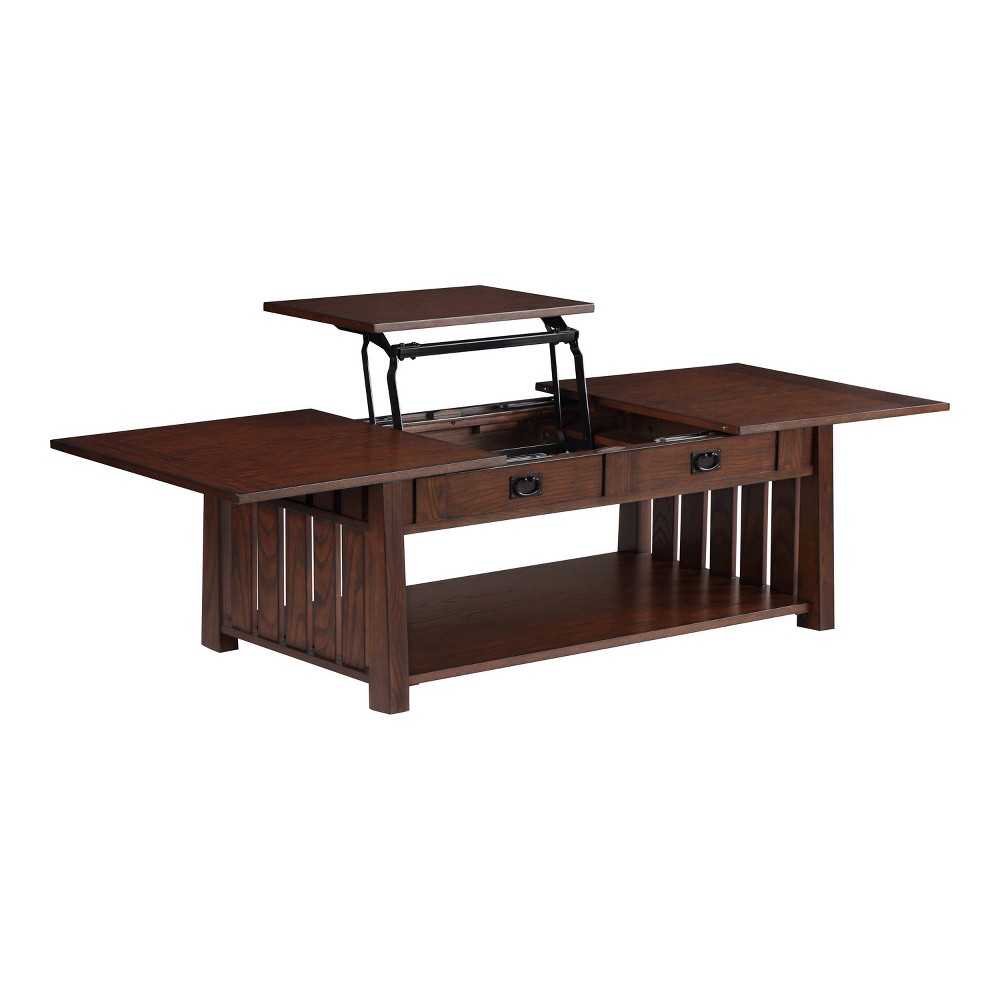 HOMES: Inside + Out Abner Lift Top Coffee Table Dark Oak: Traditional Rectangle with Storage, Rubberwood Frame, 4-Point Legs