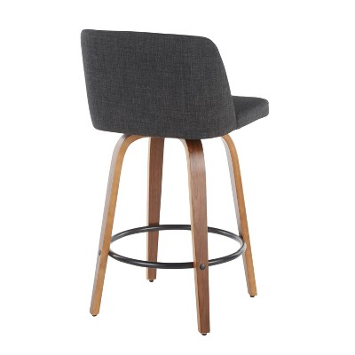 Walnut and Charcoal Gray Swivel Counter Stools - Set of 2