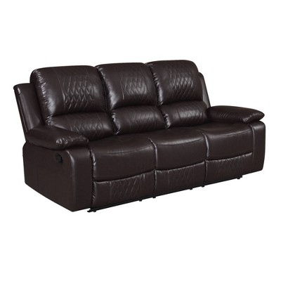 86" Leather Recliner Sofa Drop Down Table Brown - Benzara