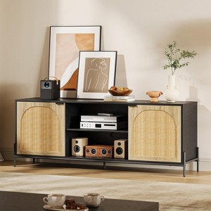GustoWave 65" Media Console Cabinet, Rattan TV Stand with 2 Doors & Open Shelves for 60-75 Inch TVs - 1 of 4