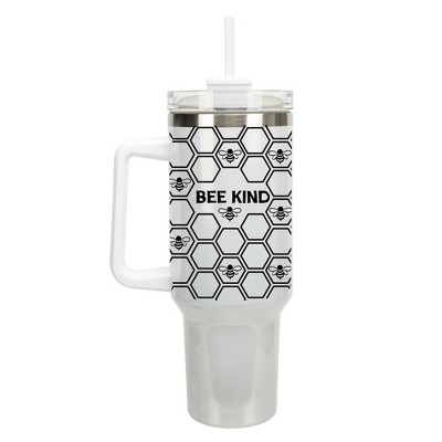 Elanze Designs Bee Kind Honeycomb Hive Queen 40 oz. Stainless Steel, Large Water Bottle Coffee Mug, Spill & Leak Resistant, Thermal Travel Tumbler