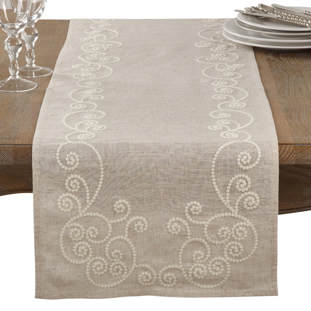 Photos - Tablecloth / Napkin Neutral Swirl Table Runner - Saro Lifestyle