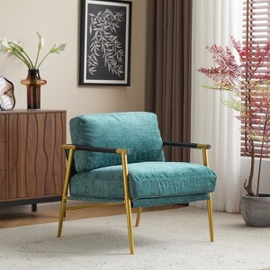 Racxily green modern style chair with soft cushion - minimalist metal frame, wooden armrests, modern elegance for living room/bedroom/office - 1 of 4