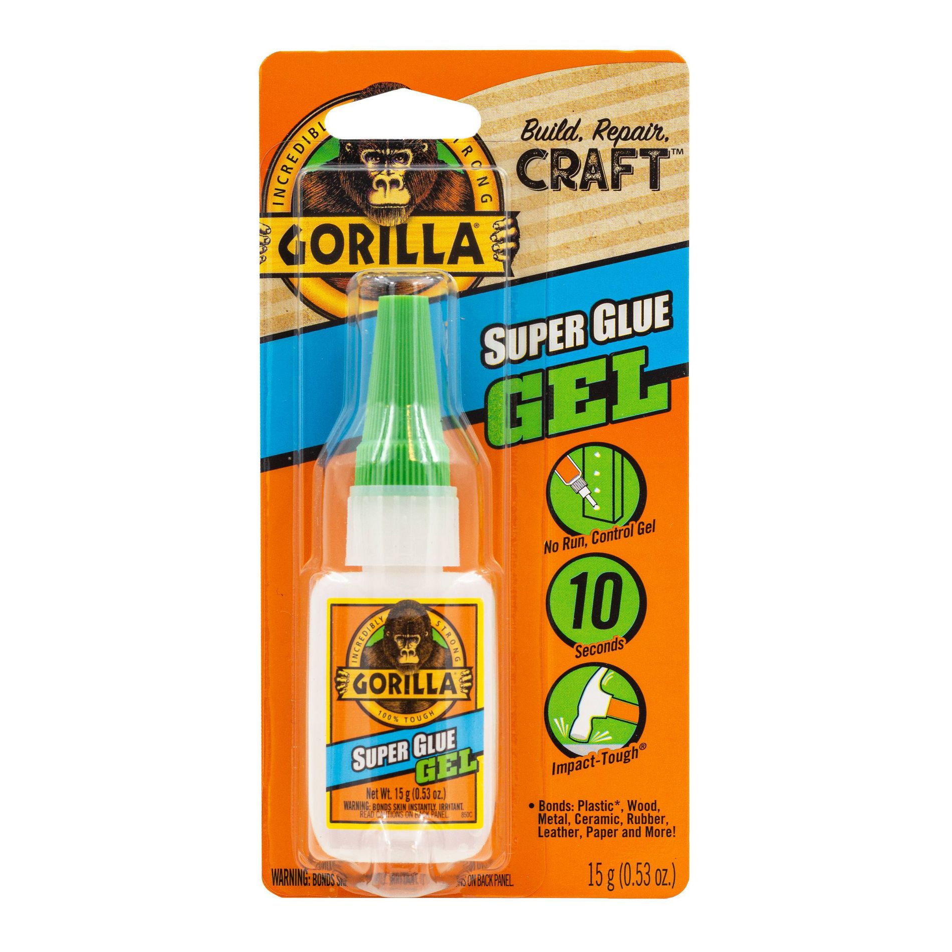 Gorilla Glue .53oz Clear Gel: Fast Drying Super Glue for Wood, Leather, Metal, Rubber, Paper, Ceramics, Plastic
