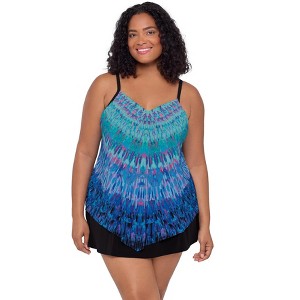 Trimshaper Women's Hank Handkerchief Plus Floral Tankini Swimsuit Top - 1 of 3