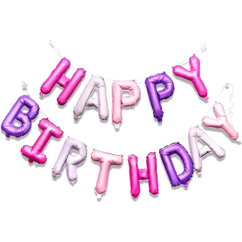 Sparkle and Bash Happy Birthday Foil Balloons Party Banner Supplies for Decoration, Purple and Pink, 16 in, 1 of 6