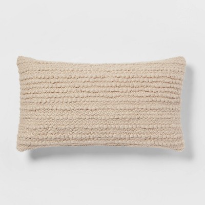 Photo 1 of 14" Oversized Textured Solid Lumbar Throw Pillow Neutral - Threshold&#8482;