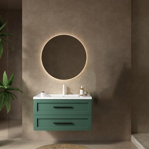 GDFStudio Toland Modern Wood and Ceramic Wall-Mounted Bathroom Vanity with 2 Drawers - 1 of 4