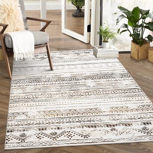 Washable Boho Farmhouse Neutral Rug, Moroccan Geometric No Slip Soft Floor Carpet for Bedroom Under Dining Table Home Office Decor - 1 of 4