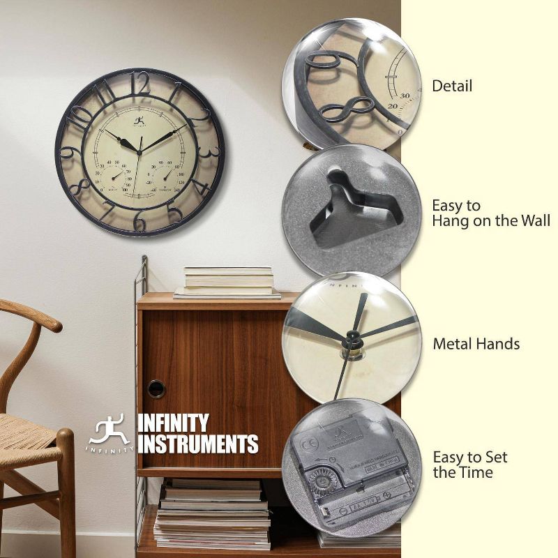 16&#34; Indoor/Outdoor 3D Wall Clock Black - Infinity Instruments, 4 of 7